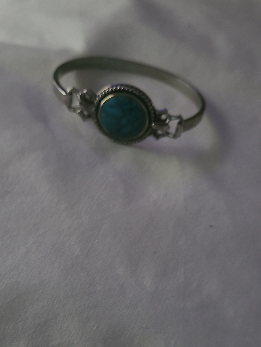 Turquoise Stone Silver-Tone Bangle Bracelet - Women Jewelry
